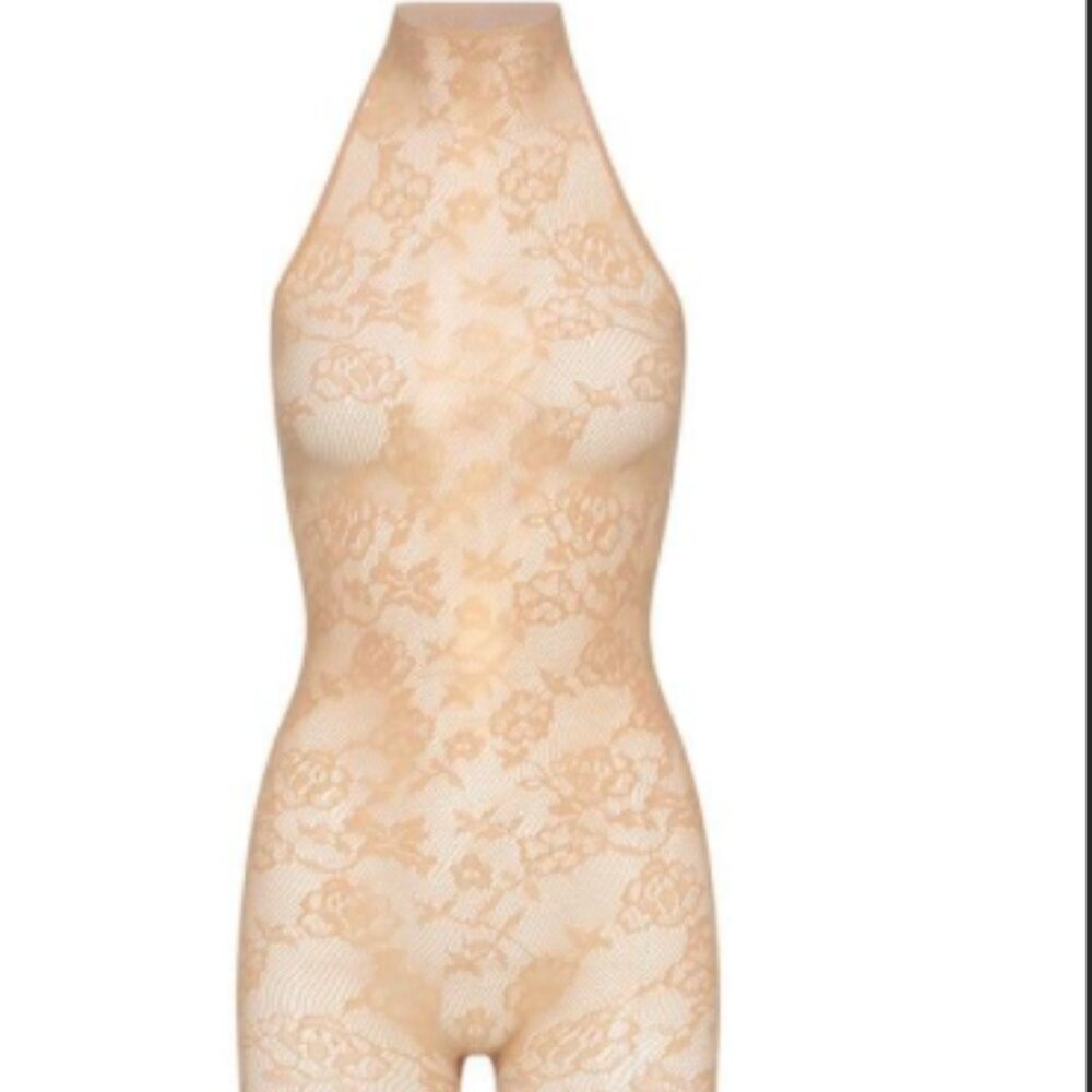 Skims Knit Lace Catsuit Ochre - Picture 2 of 8